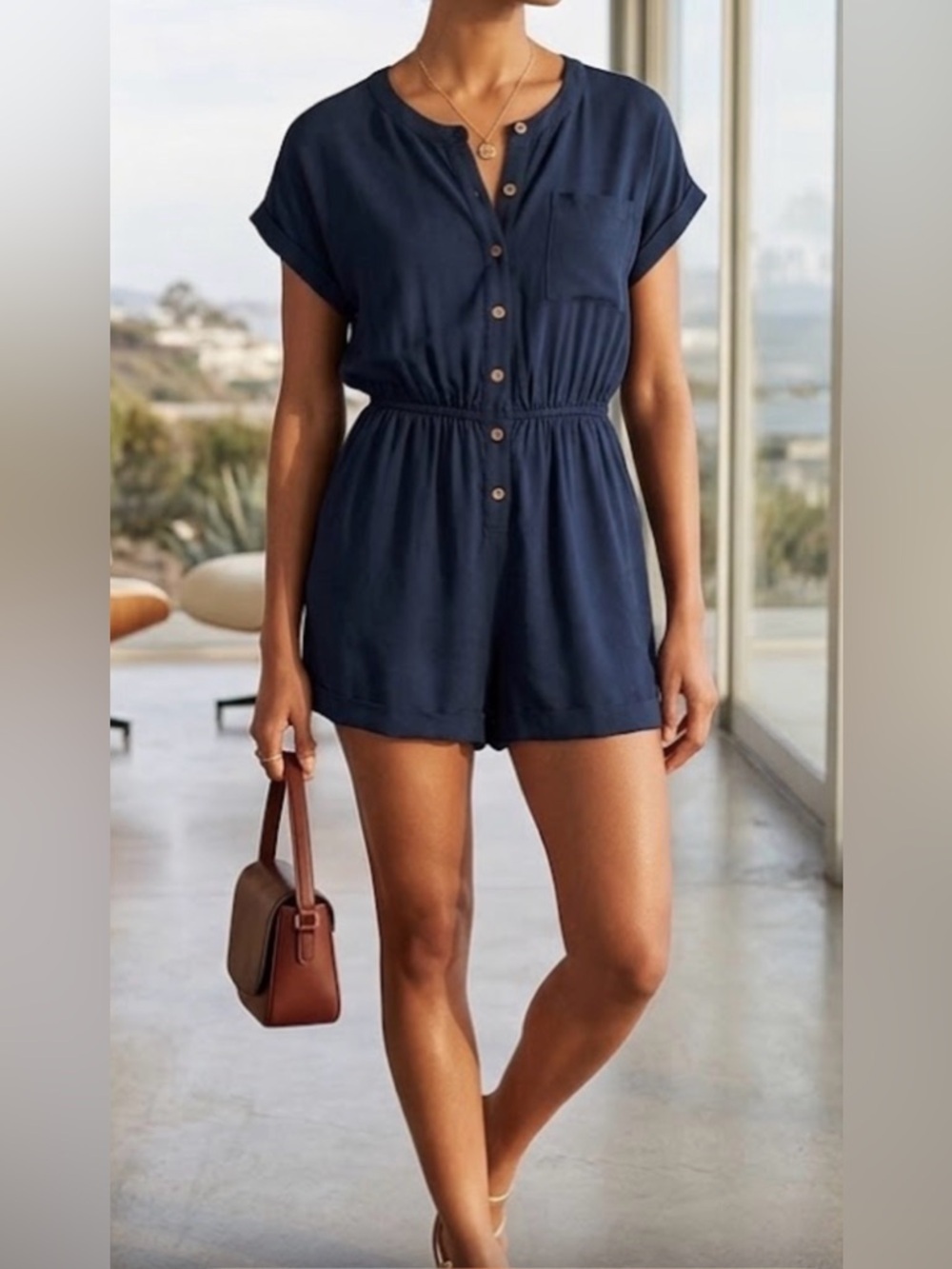 Copper Key Midnight Blue Button-Up Top
